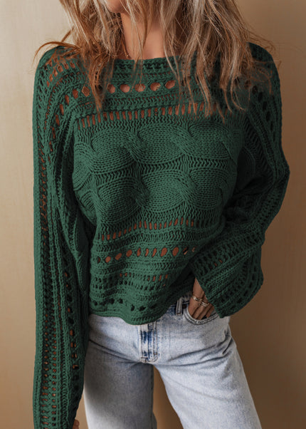 Smoke Gray Hollow-out Cable Knit Cropped Sweater
