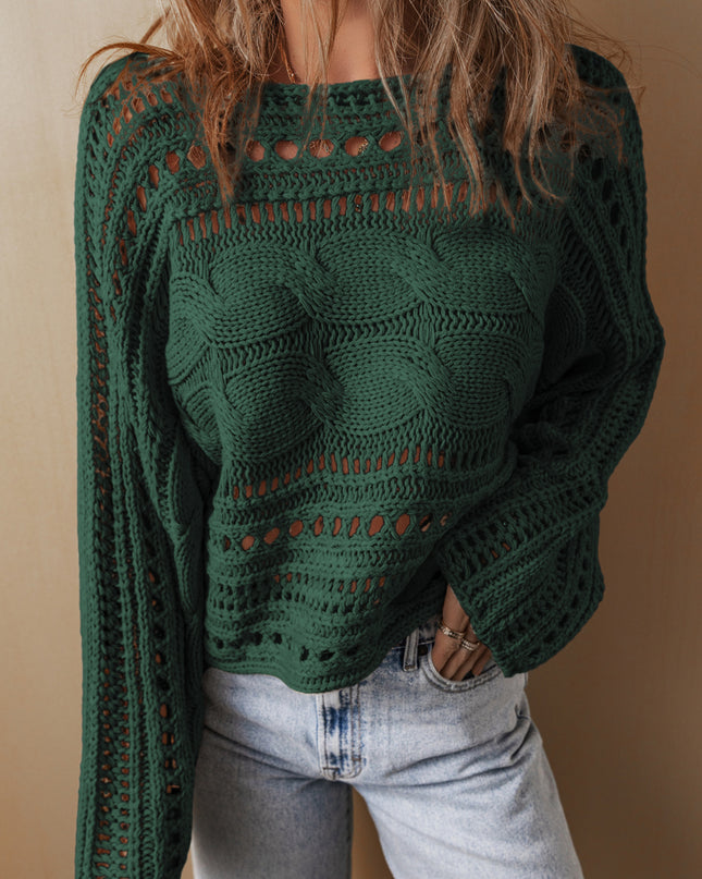 Smoke Gray Hollow-out Cable Knit Cropped Sweater