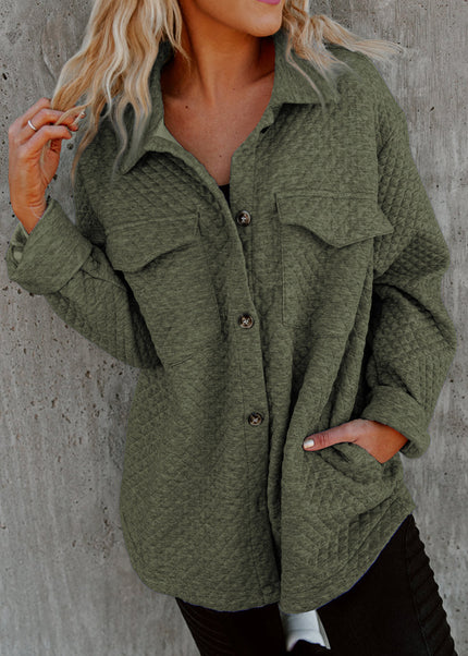 Black Retro Quilted Flap Pocket Button Shacket