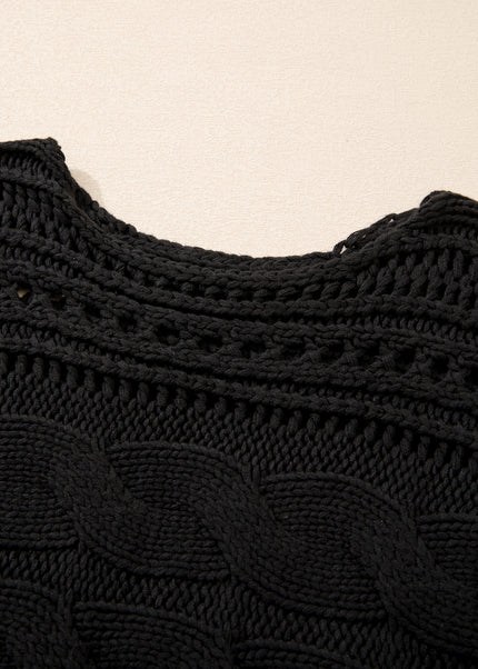 Smoke Gray Hollow-out Cable Knit Cropped Sweater