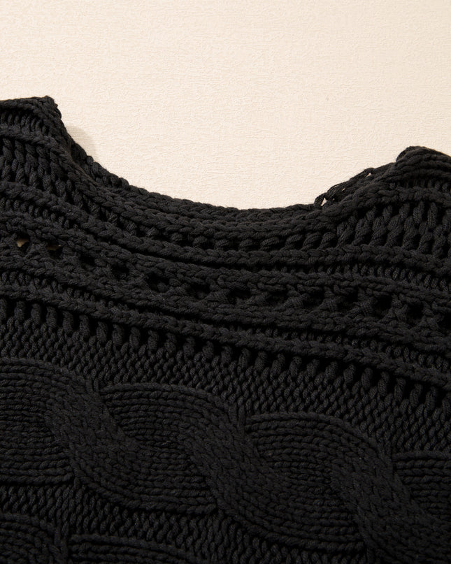 Smoke Gray Hollow-out Cable Knit Cropped Sweater