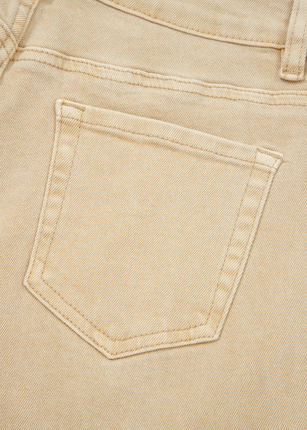 Apricot Solid Color Seamed Center Wide Leg Cropped Jeans