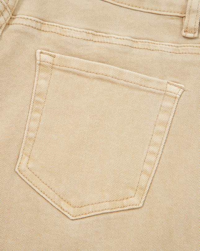 Apricot Solid Color Seamed Center Wide Leg Cropped Jeans