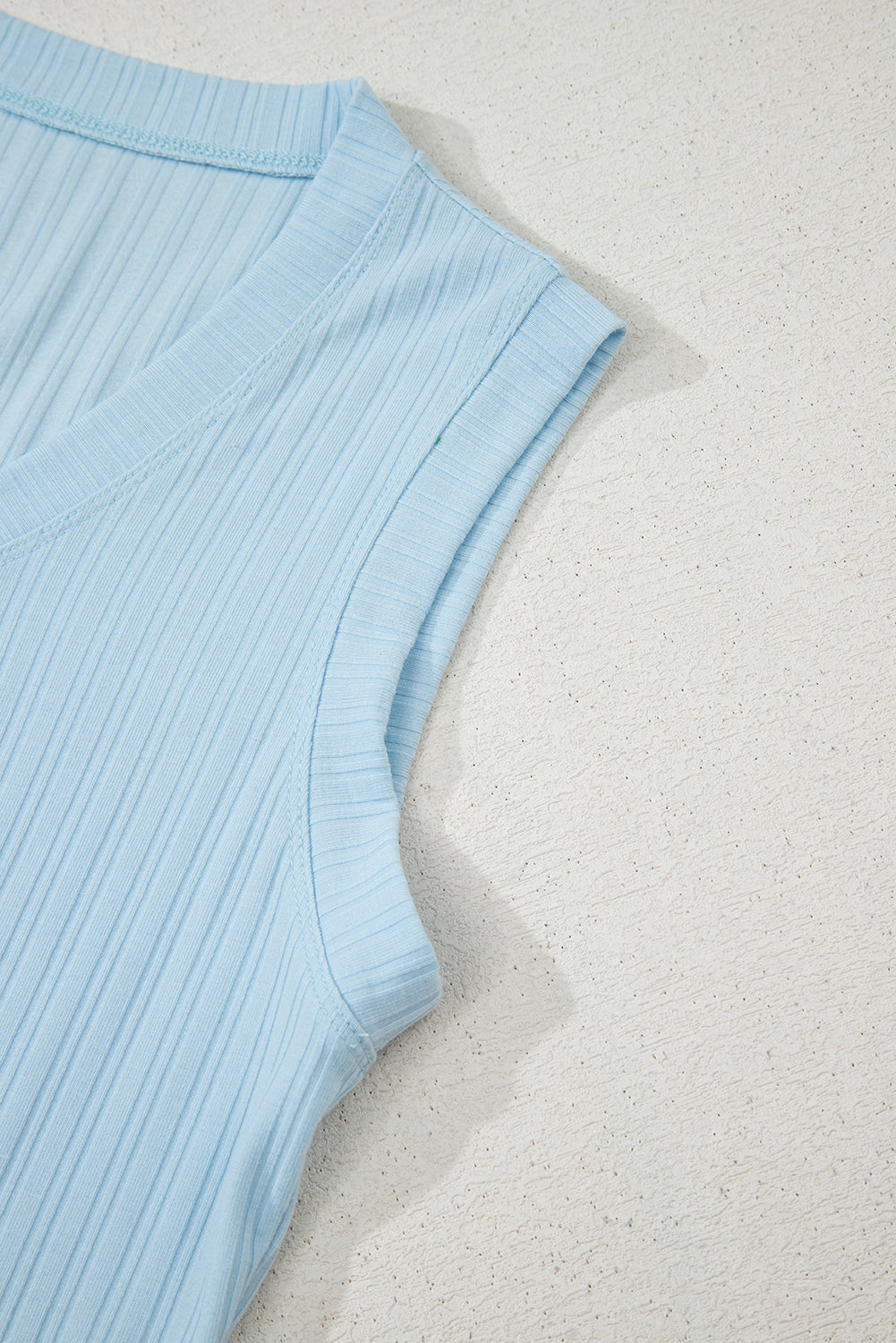 Gossamer Pink Ribbed Button V Neck Tank Top and Shorts Set