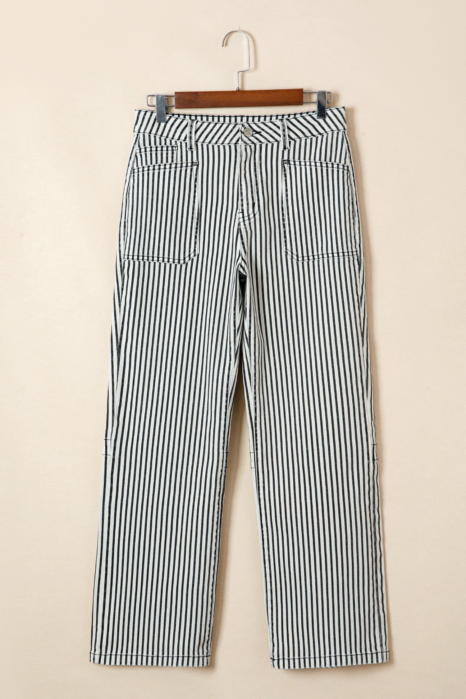 Black Stripe Patch Pocket High Waist Shift Denim Jeans