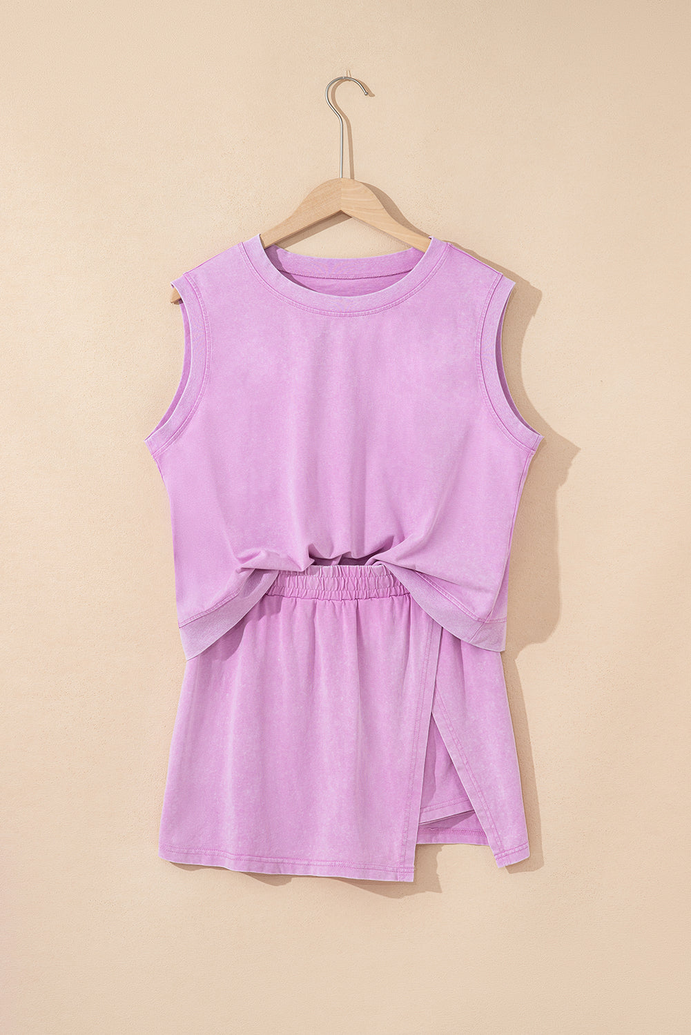 Myosotis 2 Pieces Mineral Wash Cotton Tank Top Lined Split Skirt Set