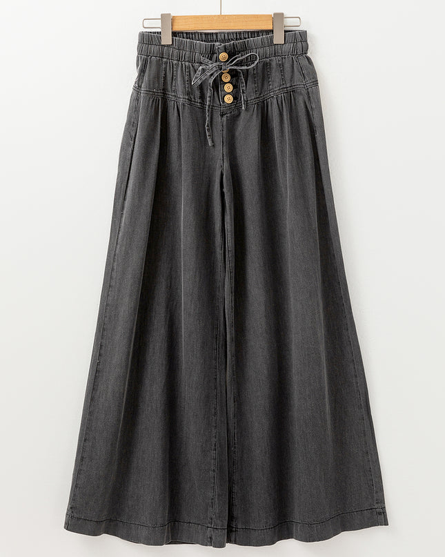 Button Fly Waist Wide Leg Jeans