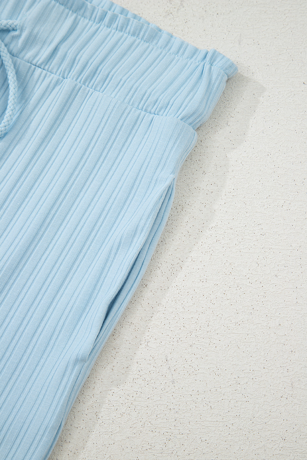 Gossamer Pink Ribbed Button V Neck Tank Top and Shorts Set