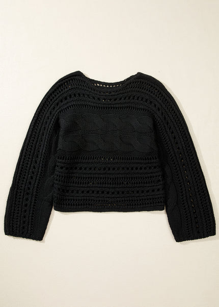 Smoke Gray Hollow-out Cable Knit Cropped Sweater
