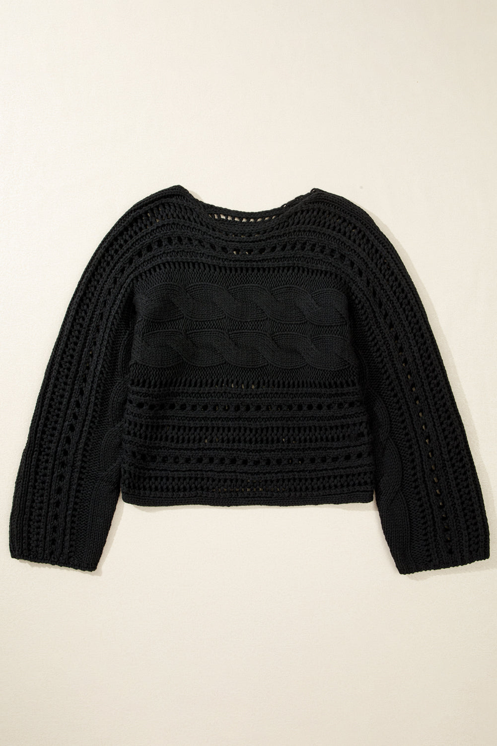 Smoke Gray Hollow-out Cable Knit Cropped Sweater