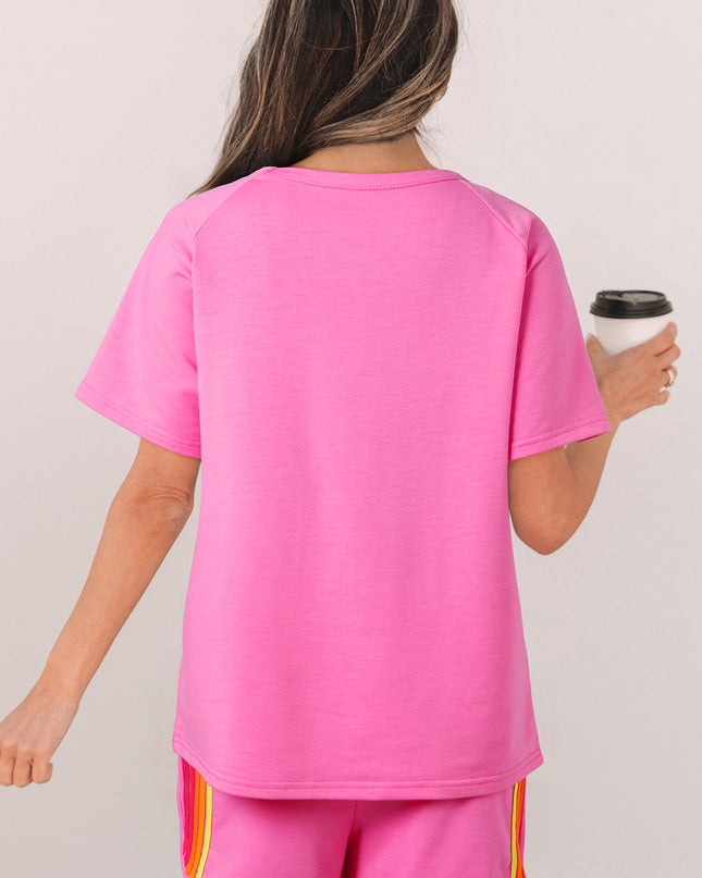 Bonbon Striped Patch Front Casual Tee