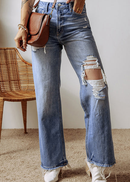 Ashleigh Blue Distressed Raw Hem Straight Leg High Waist Jeans