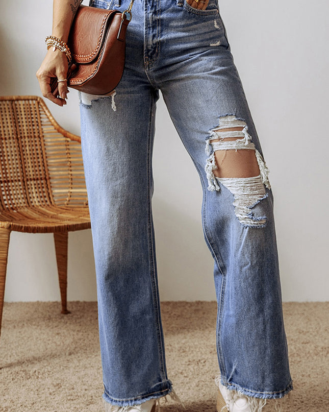 Ashleigh Blue Distressed Raw Hem Straight Leg High Waist Jeans