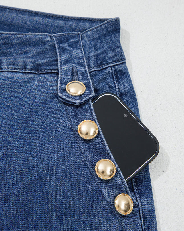 Ashleigh Blue Golden Button Detail Rolled Edge Flare Leg Jeans
