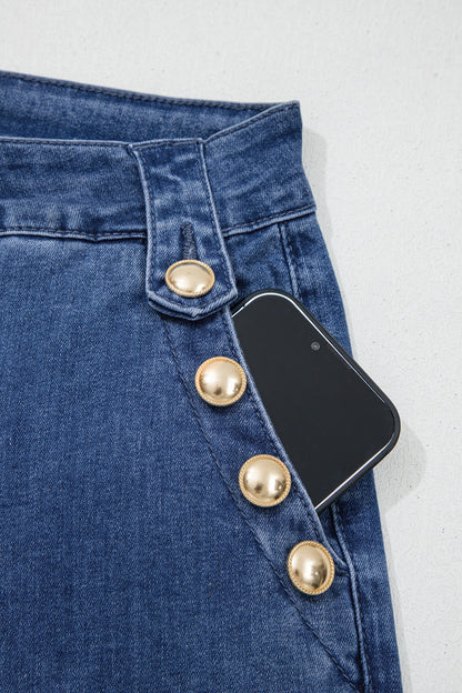 Ashleigh Blue Golden Button Detail Rolled Edge Flare Leg Jeans