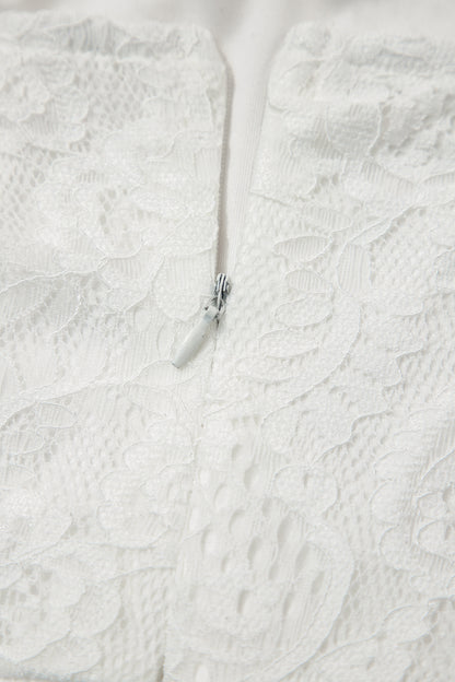 White Tie Spaghetti Straps Floral Lace Overlay Long Dress