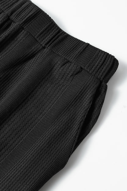 Beau Blue Solid Color Ribbed Ruffle Tank Top and Pants Set