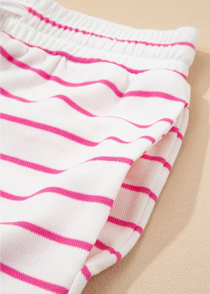 Rose Stripe Casual Wide Leg 2pcs Pants Set