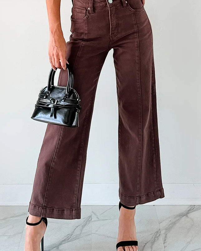 Apricot Solid Color Seamed Center Wide Leg Cropped Jeans