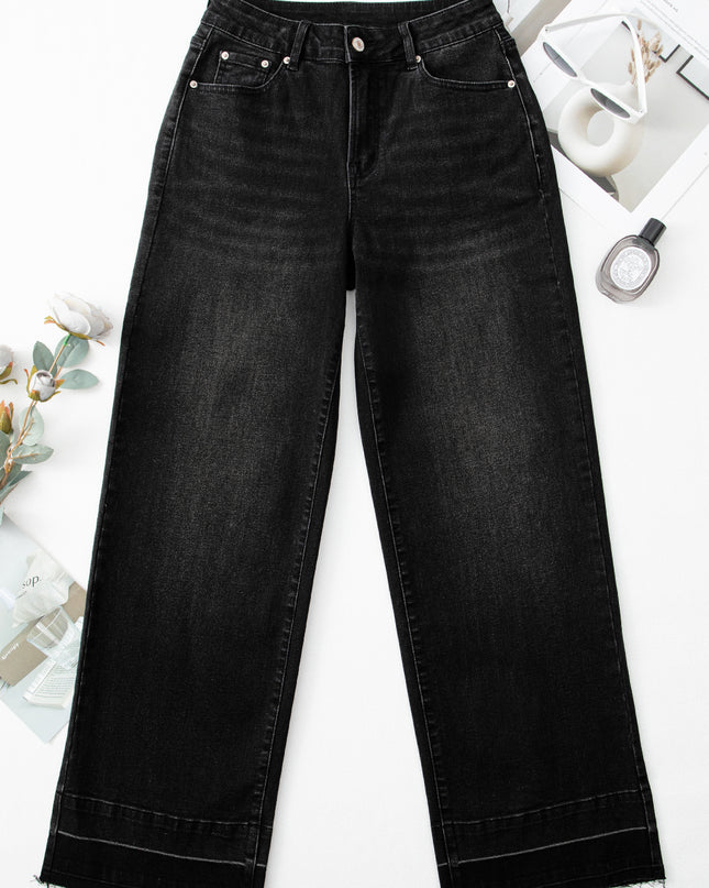 Real Teal Raw Hem Unique Cuffs Straight High Rise Loose Jeans