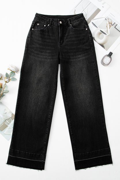 Real Teal Raw Hem Unique Cuffs Straight High Rise Loose Jeans