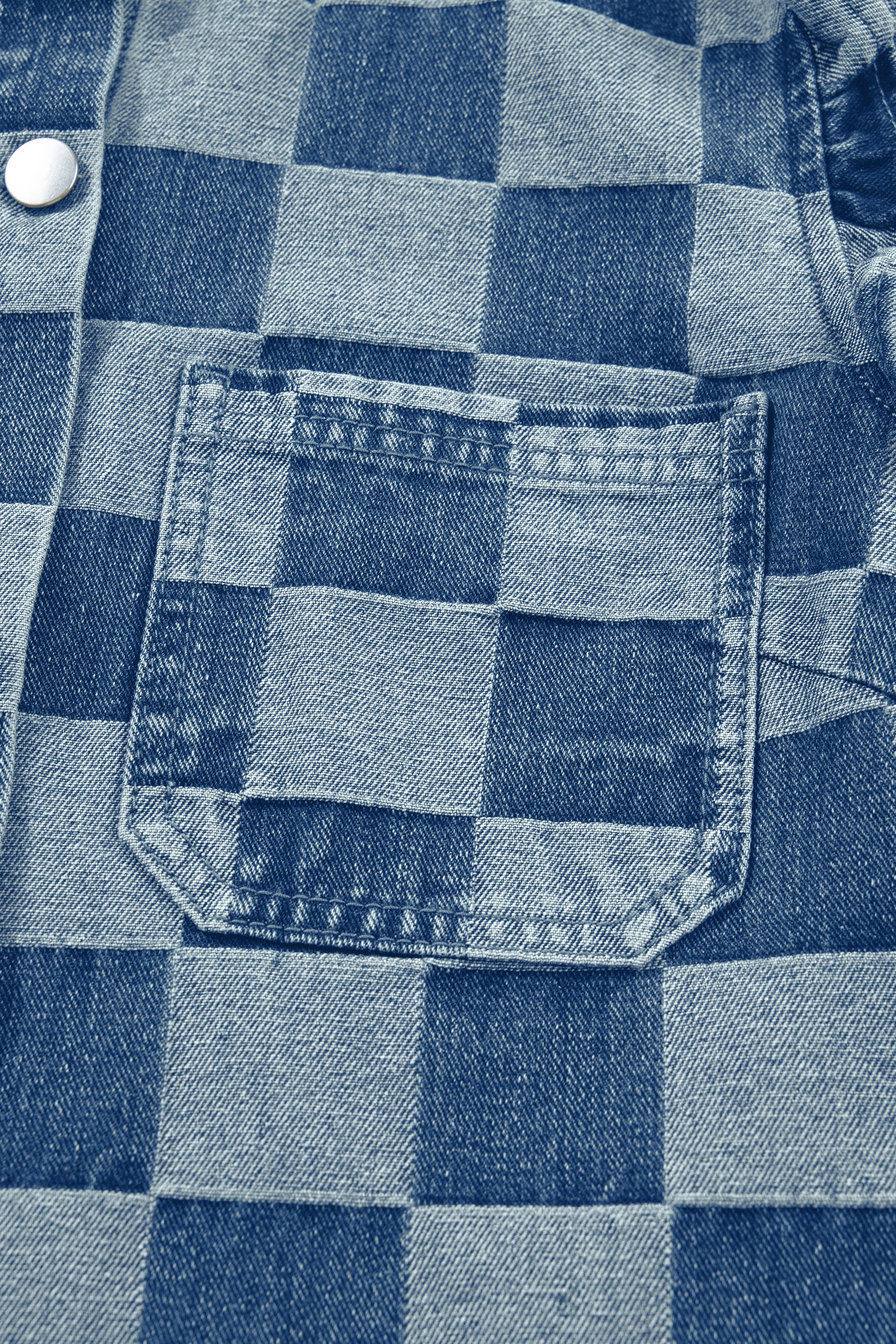 Beau Blue Checkered Ruffle Trim Button Down Denim Vest