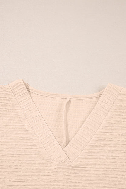 Pink Textured V Neck T Shirt and Shorts Set