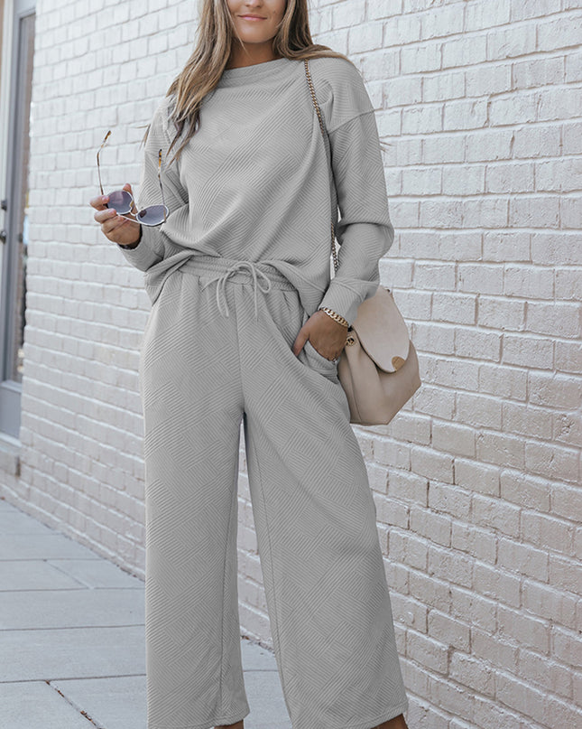 Navy Blue Ultra Loose Textured 2pcs Slouchy Outfit Set