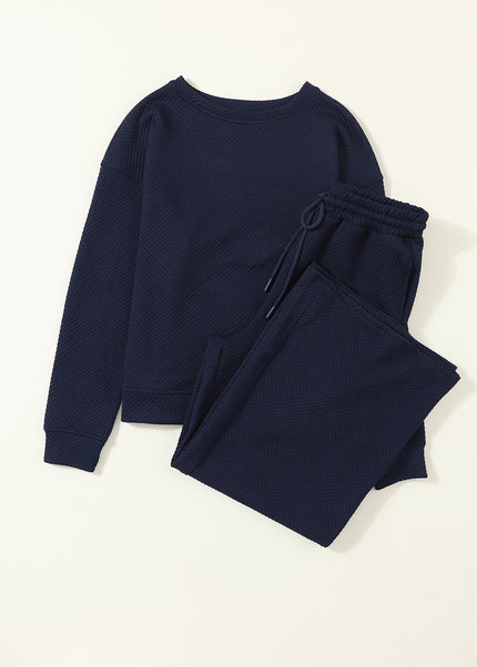 Navy Blue Ultra Loose Textured 2pcs Slouchy Outfit Set