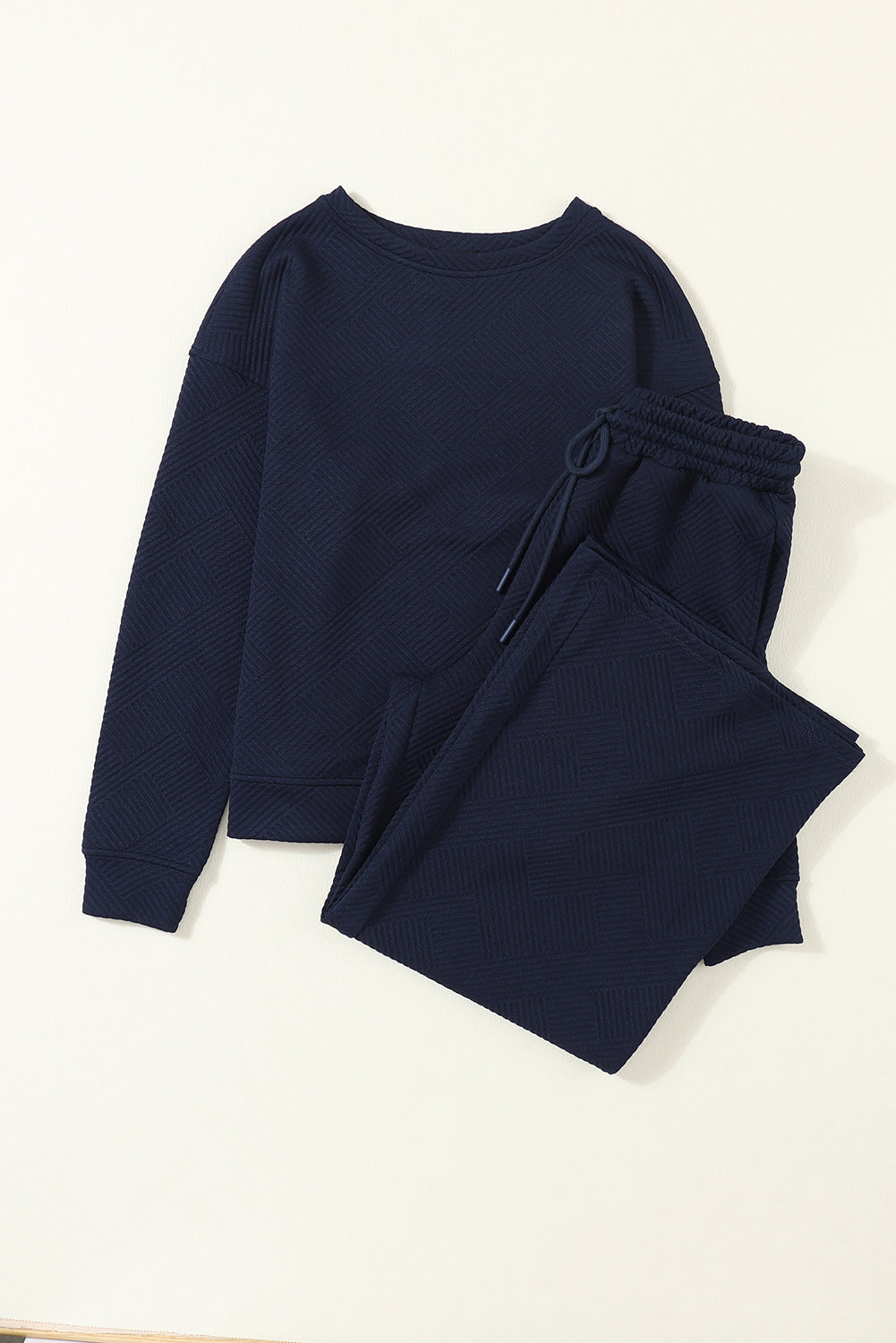 Navy Blue Ultra Loose Textured 2pcs Slouchy Outfit