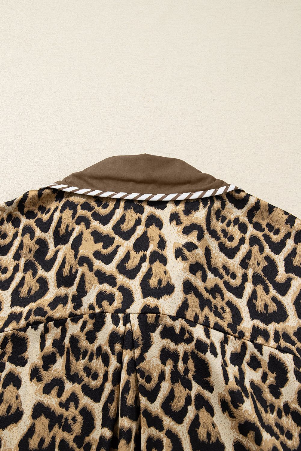 Brown Leopard Collared 3/4 Sleeve Shirt and Loose Pants Two Piece Outfit Set