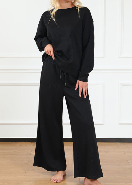 Navy Blue Ultra Loose Textured 2pcs Slouchy Outfit Set