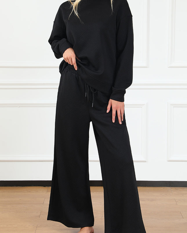 Navy Blue Ultra Loose Textured 2pcs Slouchy Outfit Set