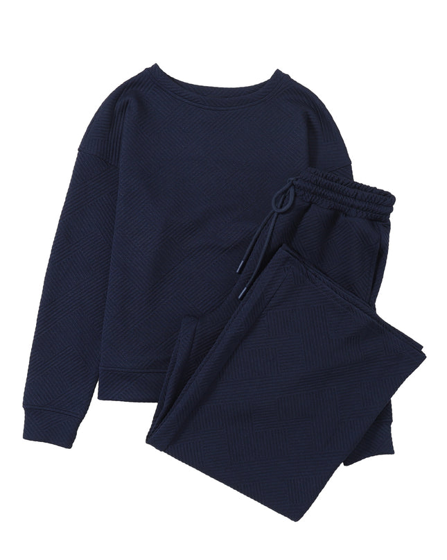 Navy Blue Ultra Loose Textured 2pcs Slouchy Outfit Set