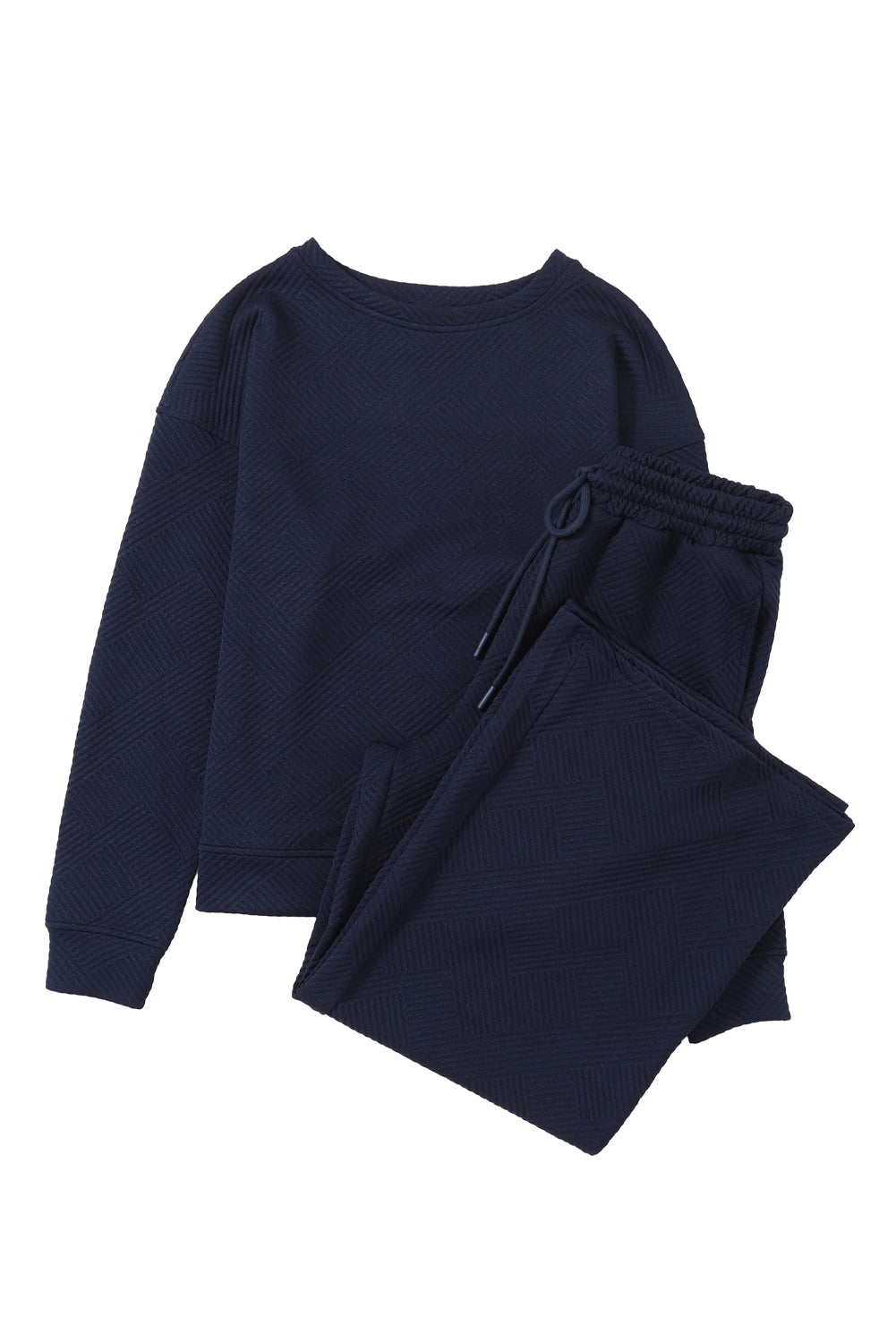 Navy Blue Ultra Loose Textured 2pcs Slouchy Outfit