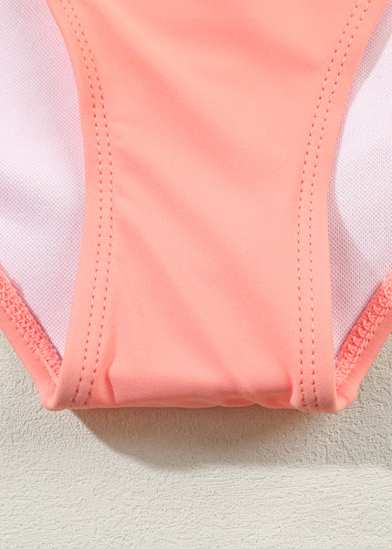 Peach Blossom Striped Patchwork Spaghetti Strap High Waist Bikini Swimsuit