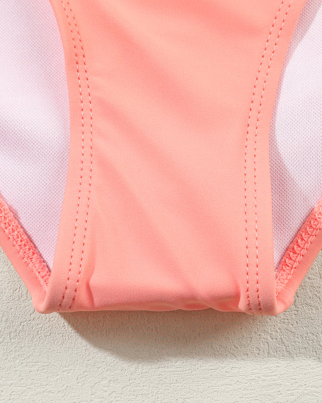 Peach Blossom Striped Patchwork Spaghetti Strap High Waist Bikini Swimsuit