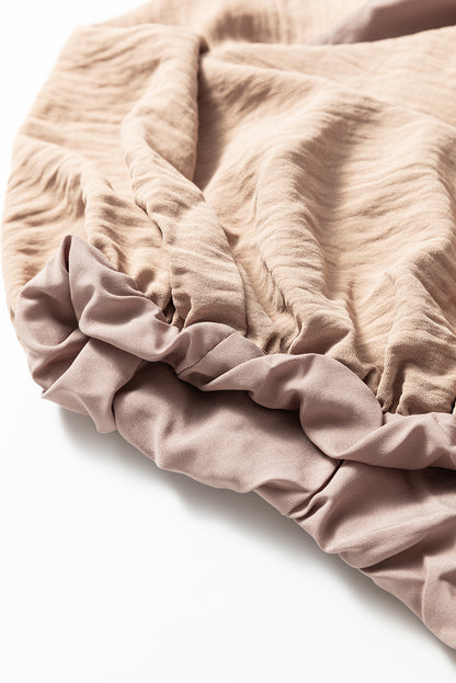 Pale Khaki Solid Color Keyhole Puffy Tank Drawstring Loose Pants 2pcs Set Outfit