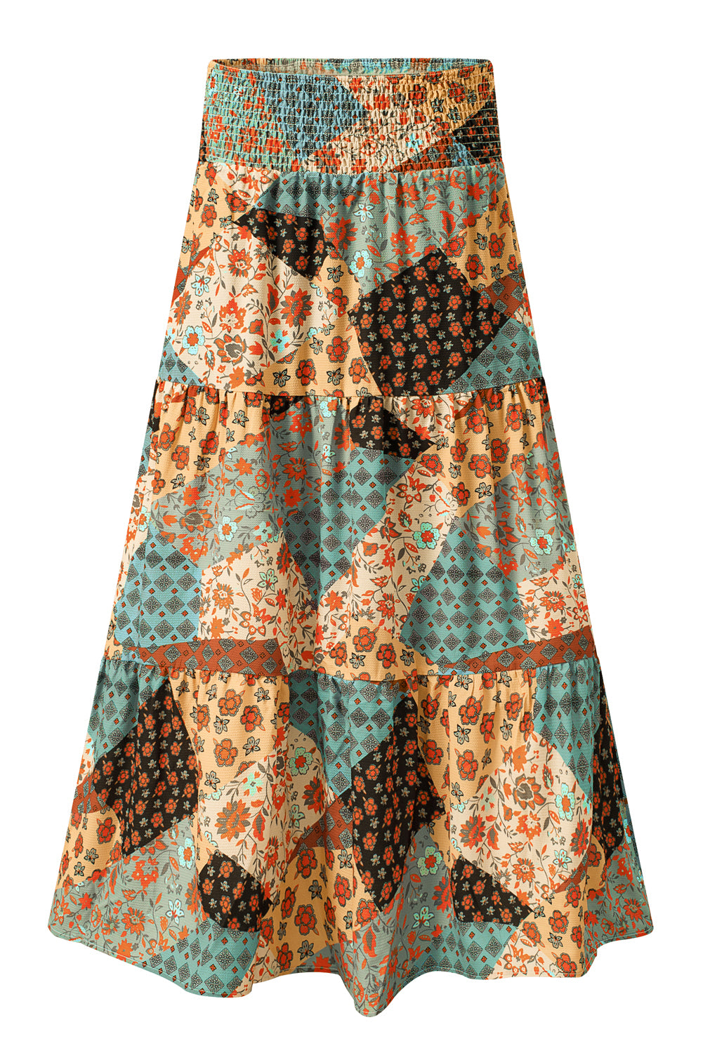 Multicolor Boho Print Tie-Up Waist Long Maxi Skirt