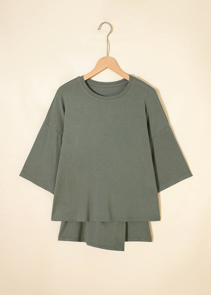 Laurel Green Solid Color Oversize Tee Tie Wrap Mini Skort 2pcs Set