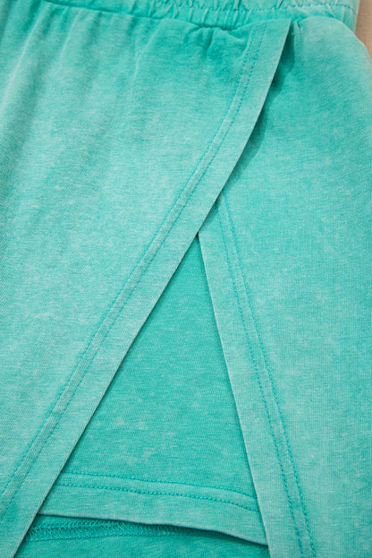 Myosotis 2 Pieces Mineral Wash Cotton Tank Top Lined Split Skirt Set