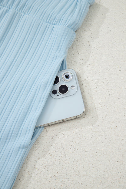 Gossamer Pink Ribbed Button V Neck Tank Top and Shorts Set