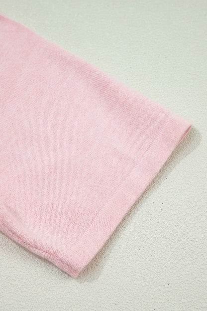 Strawberry Pink Lacy V Neckline Short Sleeve Sweater