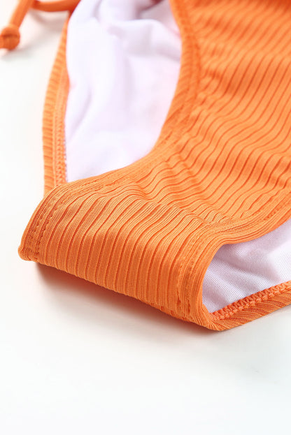 Sky Blue Adjustable Straps Ribbed Knit One Piece Swimsuit