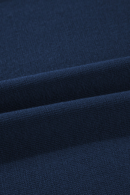 Black Contrast Trim Half Sleeve Top Drawstring Pants Loose 2pcs Sweater Suit Set