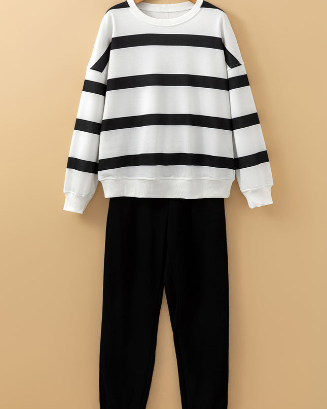 Brown Stripe Striped Drop Shoulder Pullover and Jogger Pants Set