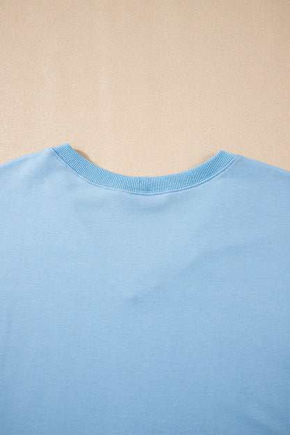 Mint Green V Neck Drop Shoulder Tee and Patchwork Drawstring Shorts Set