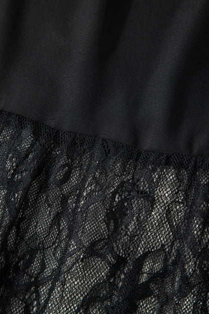 Black Solid Color Sleeveless Sheer Floral Lace Patchwork Long Dress