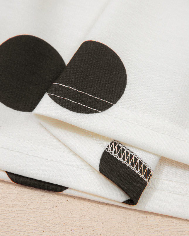 White Polka Dot Printed Long Sleeve Flared Mini Dress