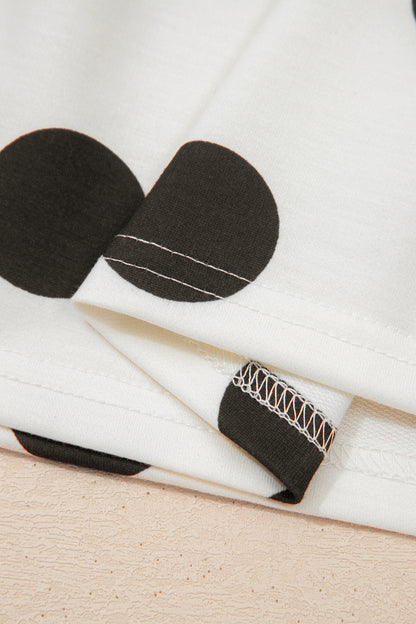 White Polka Dot Printed Long Sleeve Flared Mini Dress